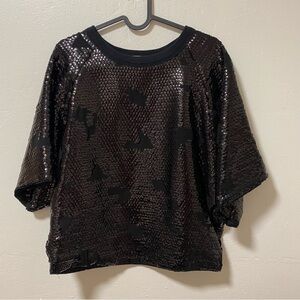 See By Chloe Black Sequin Animal Print Crew‎ Neck Top Sz 2